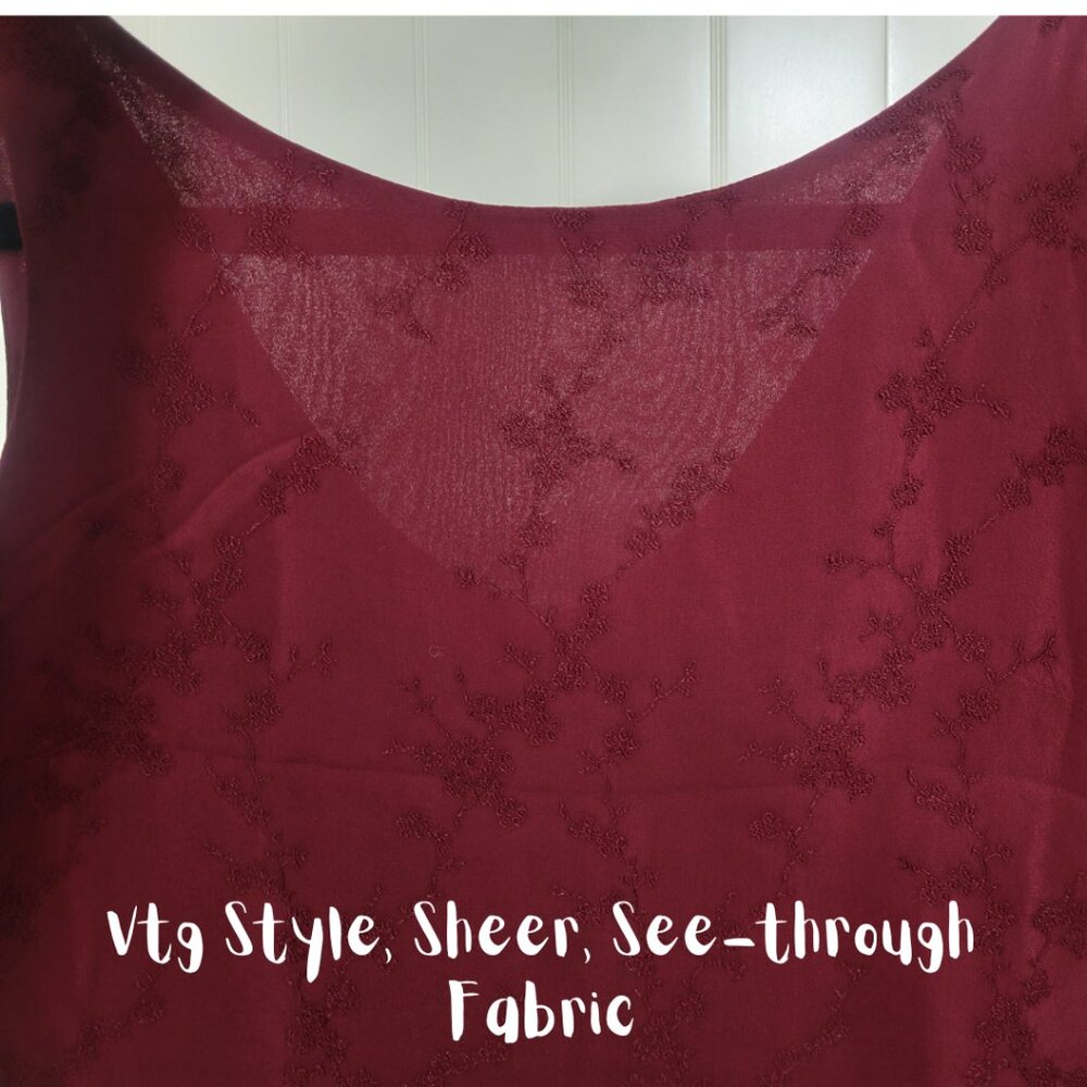 Vtg Ann Taylor Y2k Whimsigoth Floral Embroidered Sheer Maroon Sheath MaxiDress 8 - Picture 4 of 16